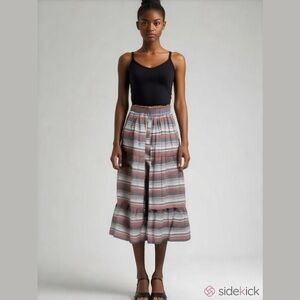 Alexa Full Line  Stripped Front Button Cotton Tiered Midi Skirt Size S‎